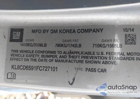 2015 Chevrolet Spark 1Lt Cvt z USA, uszkodzony, nr VIN KL8CD6S91FC727101